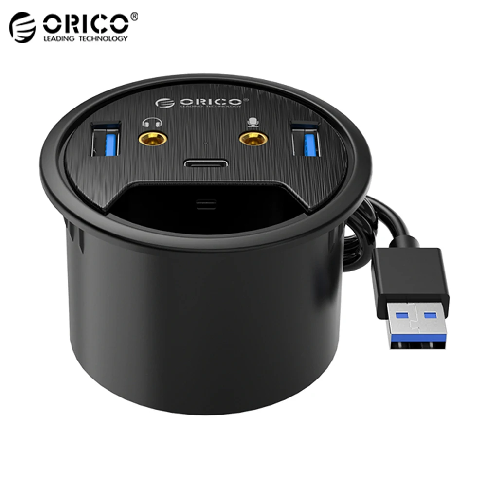 

ORICO Desktop Grommet USB 3.0 HUB Type-C Audio Port Desk Mount Dongle Splitter Multi-Function Power Table Mounting Adapter