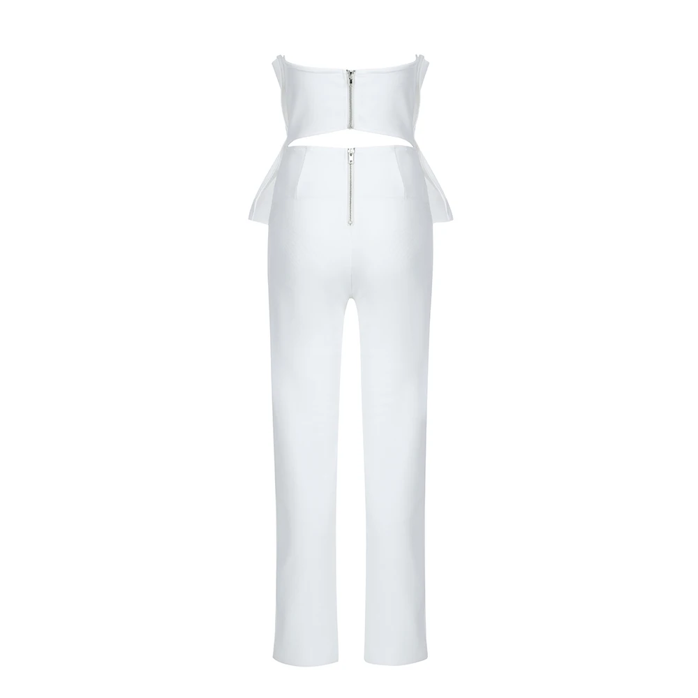 

2020 Women white Strapless Bandage Jumpsuits sleeveless Celebrity party Jumpsuit Wholesale