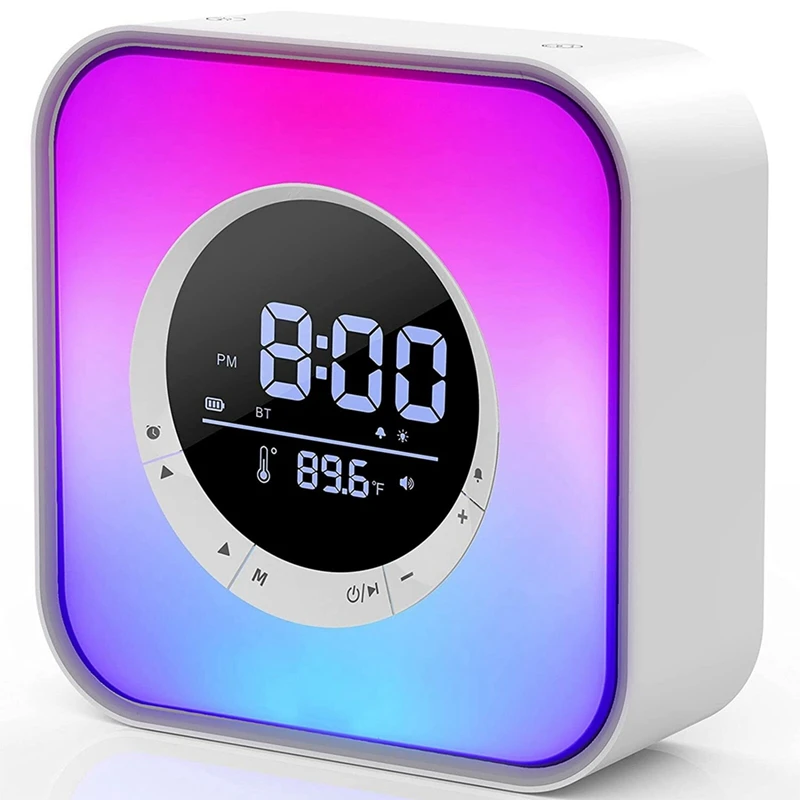 

Night Light Bluetooth Speaker Digital Alarm Clock Bedside Table Lamp with 10 Colors Night Light Dimmable