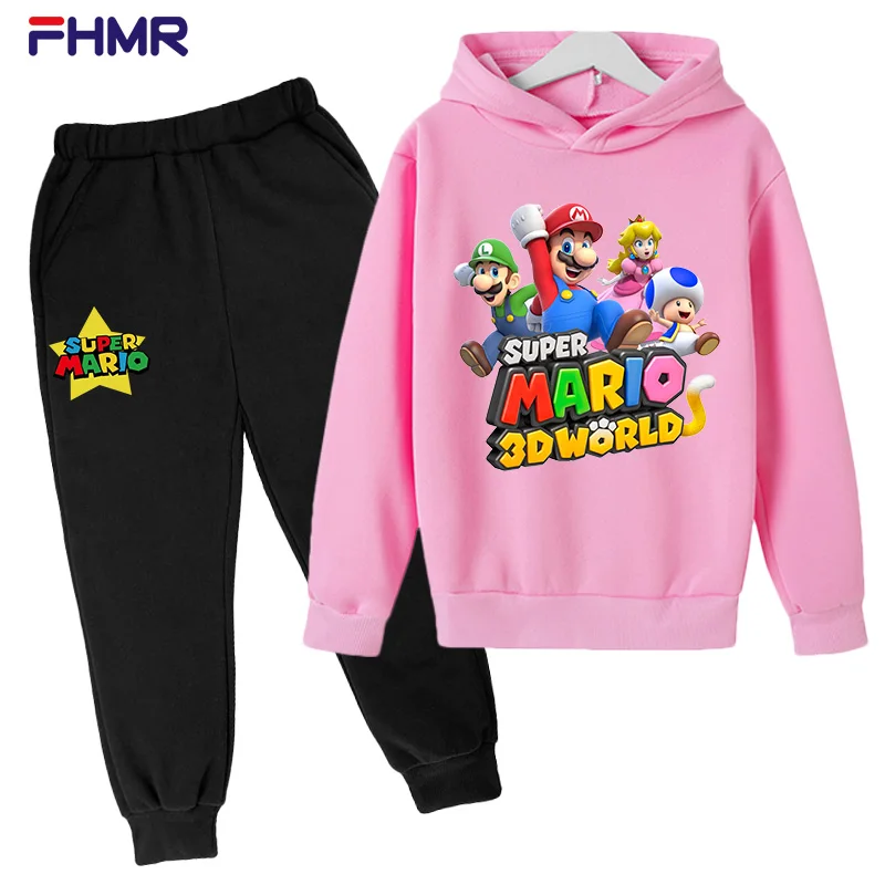 

Children's Sportswear Hoodie Super Mario Brothers Boys And Girls Long Sleeve Spring Autumn Suit Streetwear Hoodie Pants 2pcs