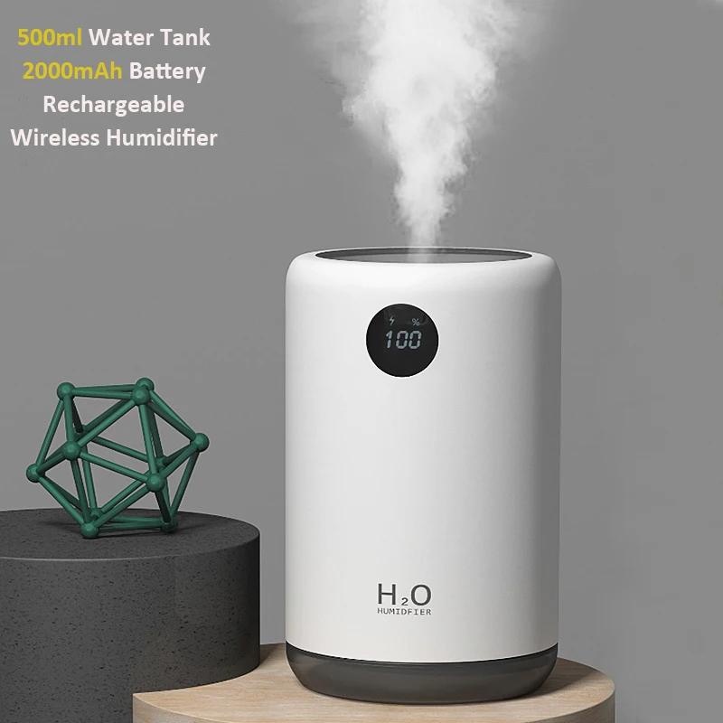 

Wireless Ultrasonic Air Humidifier 500ML 2000mAh Portable Aroma Water Mist Diffuser Battery Life Show Aromatherapy Humidificador