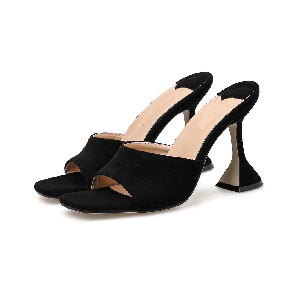 LanLoJer лето 2020 женские туфли лодочки из флока с открытым носком на высоком каблуке