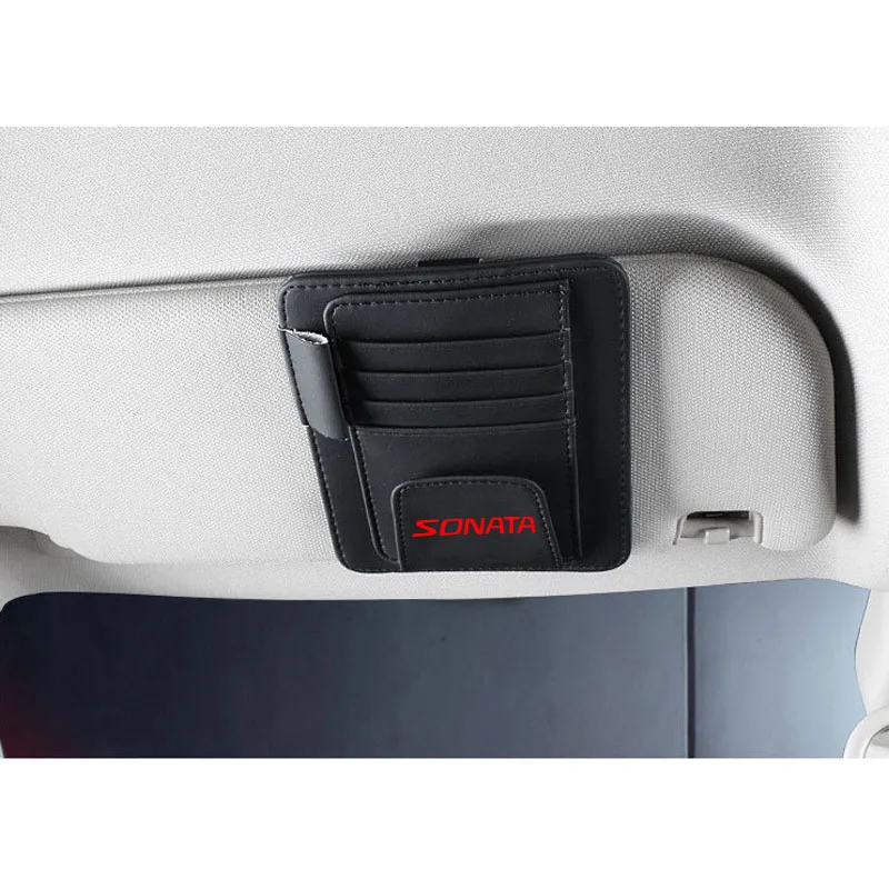 Pu Leather Visor Card Storage Sun Organizer Tool Pouch Bag Pen Glasses Holder For Hyundai Sonata | Автомобили и мотоциклы