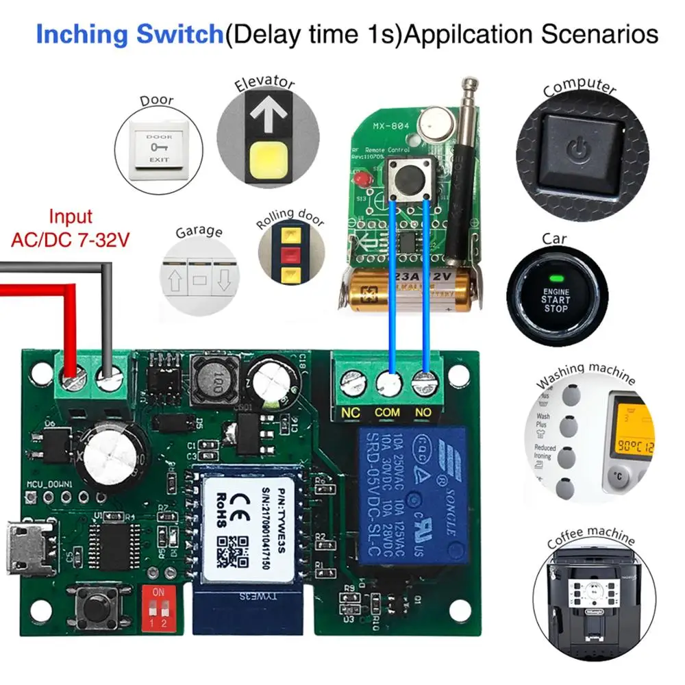Фото Tuya Inching WiFi Switch Wifi Relay Wireless Module Smart Timer Self-locking Switch Intelligent Remote Control Works with IFTTT №2
