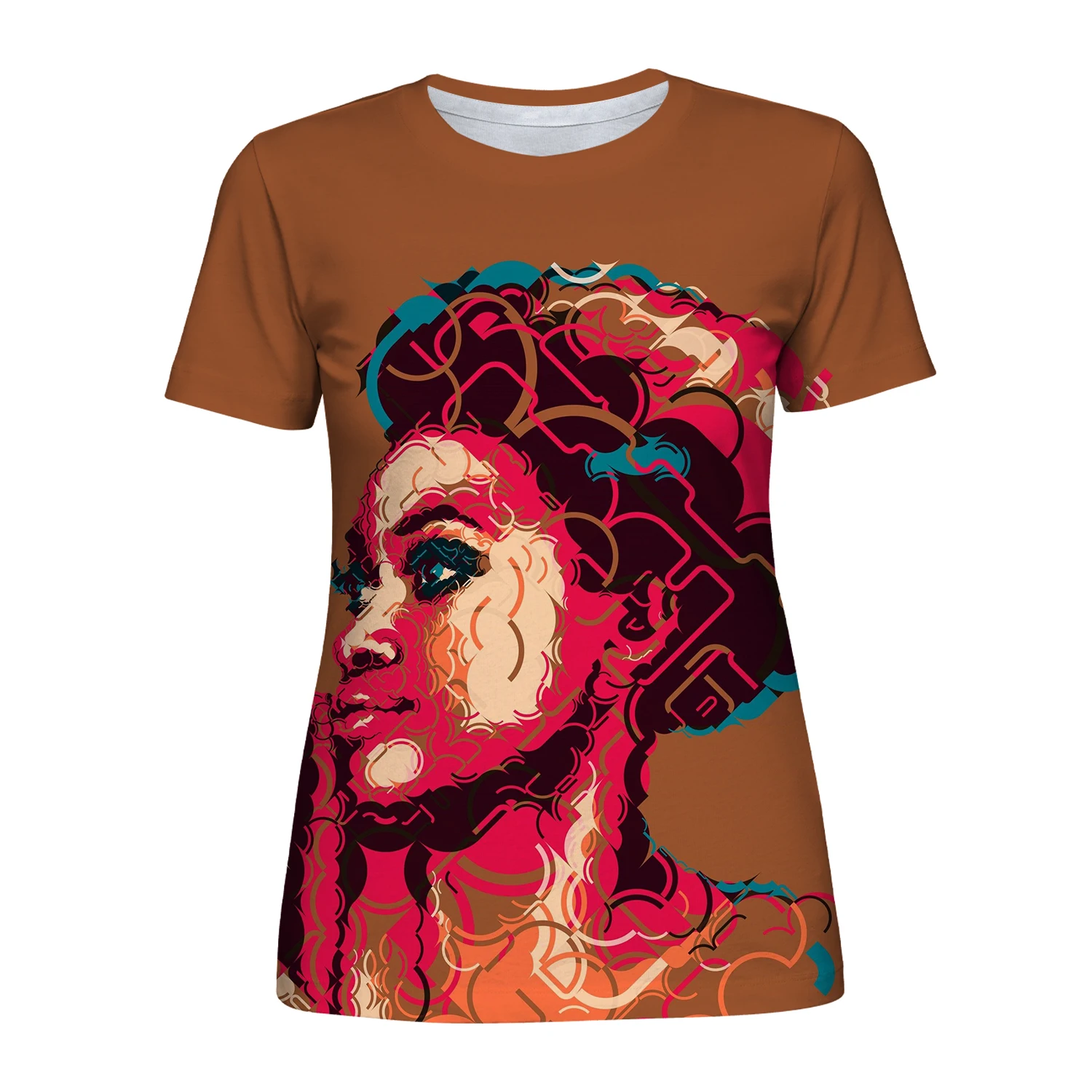 

3D printing design female niche female summer Korean version of retro color painting short-sleeved T-shirt Slim student top