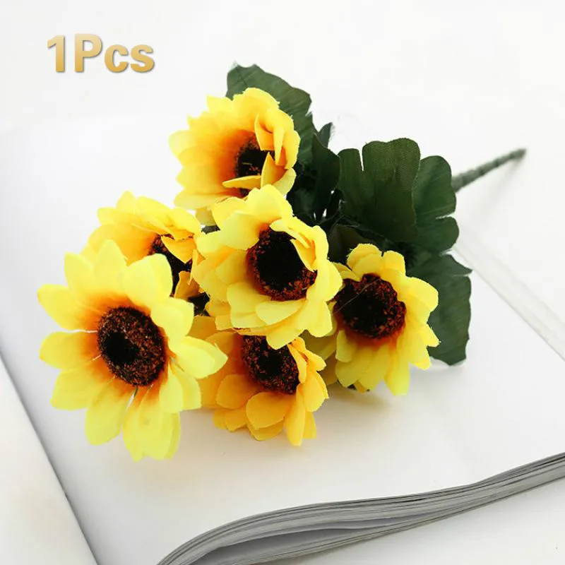 

1Pcs Artificial sunflower Flowers bouquet silk Fake flower high quality flores for home garden party wedding decoration DIY