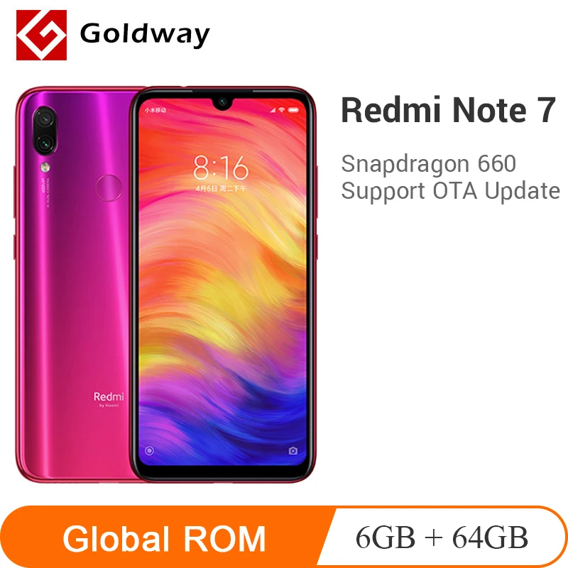 Смартфон Xiaomi Redmi Note 7 с глобальной прошивкой, 6 ГБ, 64 ГБ, Восьмиядерный процессор Snapdragon 660, двойная камера 48 МП, 6,3 дюйма, 19,5: 9, полный экран, 4000 мА/ч