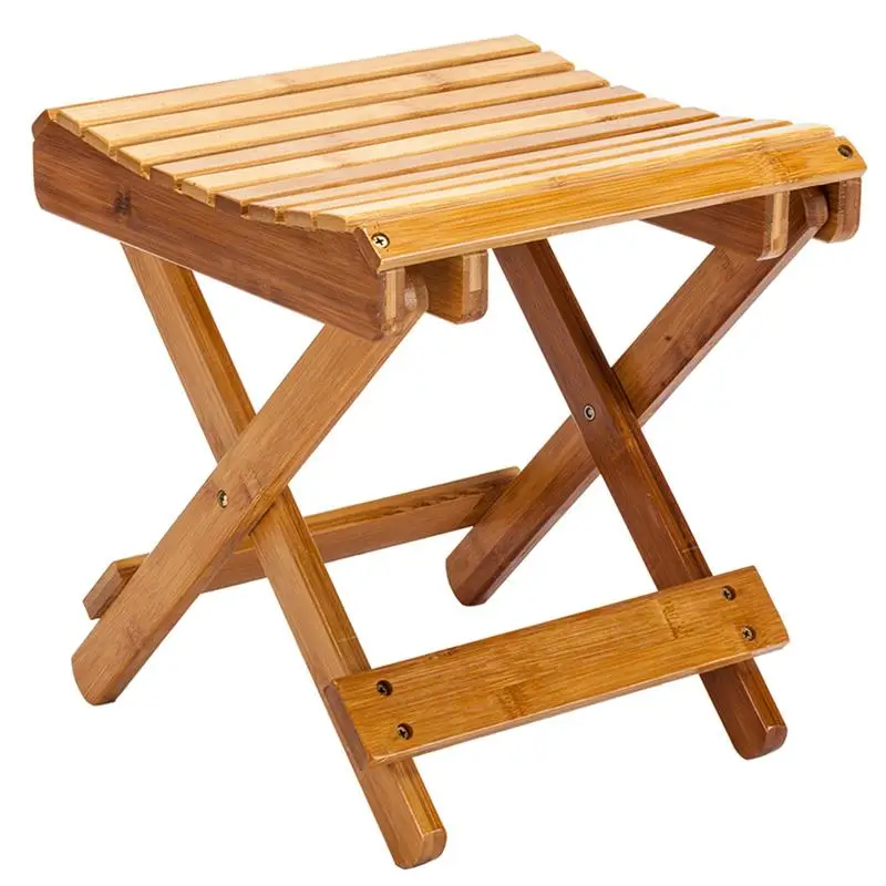 

Bamboo Stool Wooded Fishing Seat Folding Portable Kids Shower Picnic Camping Chair Space Saving Footrest