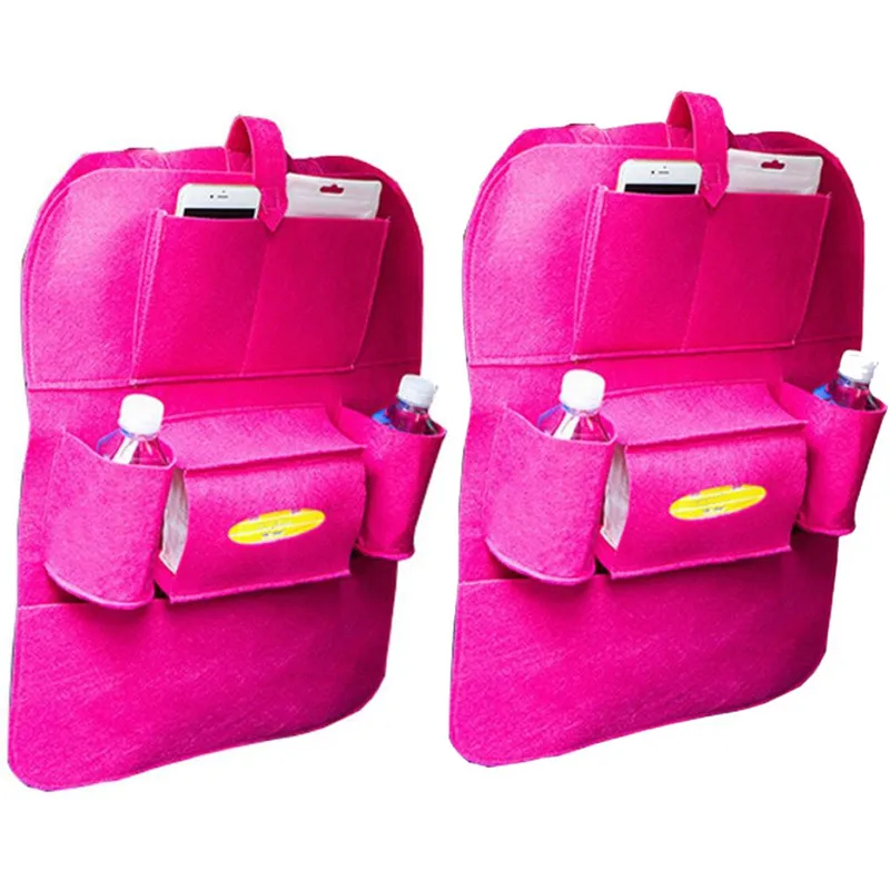 2PC Hot Pink Сумка для хранения автомобиля универсальный органайзер на заднее сиденье коробка войлочные чехлы держатель для заднего кресла мульти-контейнер с карманами укладка Tidying Стайлинг - Название цвета: 2PC Hot Pink