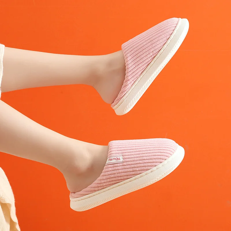 Домашние хлопковые тапочки для мужчин и женщин теплые Нескользящие плоская