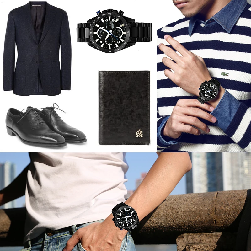 Мужские деловые часы Temeite 2018 водонепроницаемые Роскошные модные кварцевые