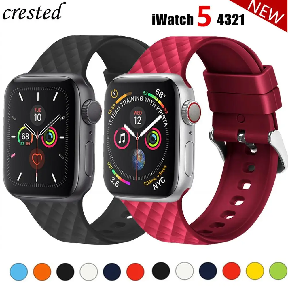 Силиконовый ремешок для Apple watch band 44 мм 40 браслет iwatch 38 42 с ромбовидным узором series 3