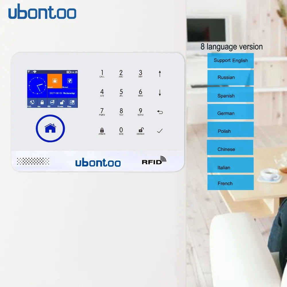 UBONTOO EN RU ES PL DE FR он переключаемый беспроводной домашней безопасности wifi GSM GPRS