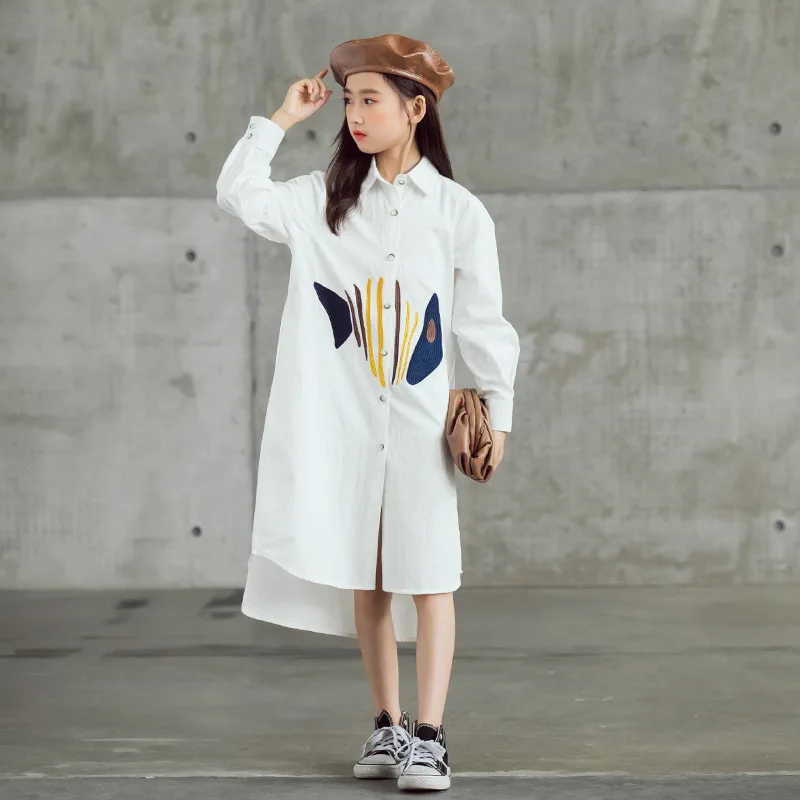 

Teenage Girls Dress Spring Autumn Kids Dresses for Girls Clothes Embroidery Print Shirt Dress Kids Costume Clothing 10 12 Years