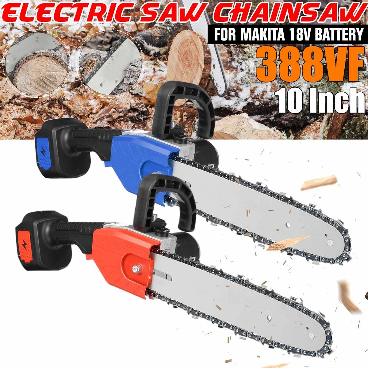 

10 Inch 3000W Electric Chain Saw Cordless Pruning ChainSaw Garden Tree Logging Woodworking Power Tool for Makiita 18V Battery