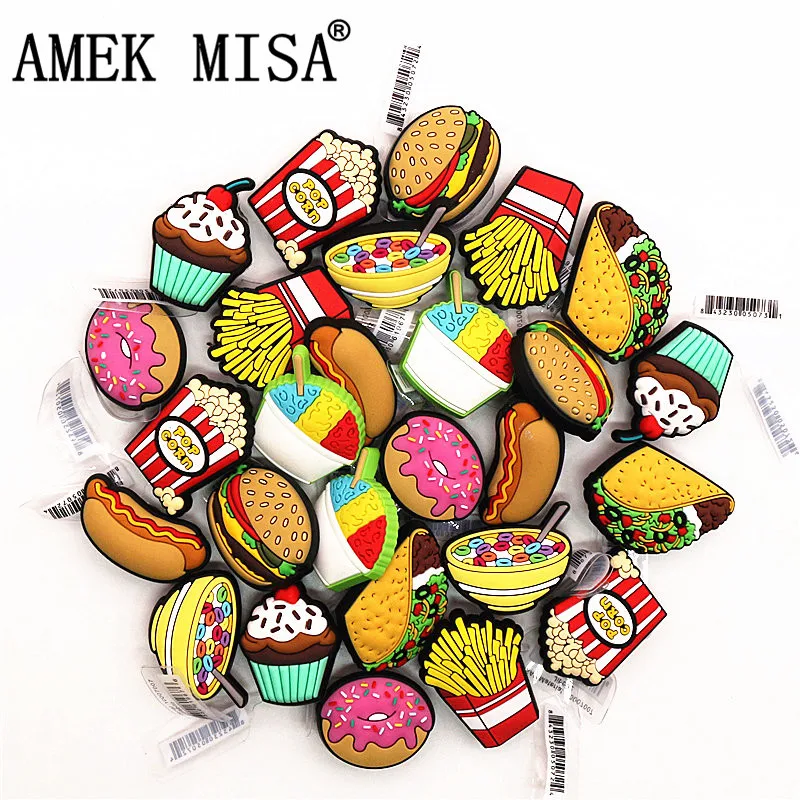 High Imitation Simulation Food Shoe Charms Popcorn/hamburger/Fries Shoe Decoration Accessories for jibz Kid's Party X-mas Gifts