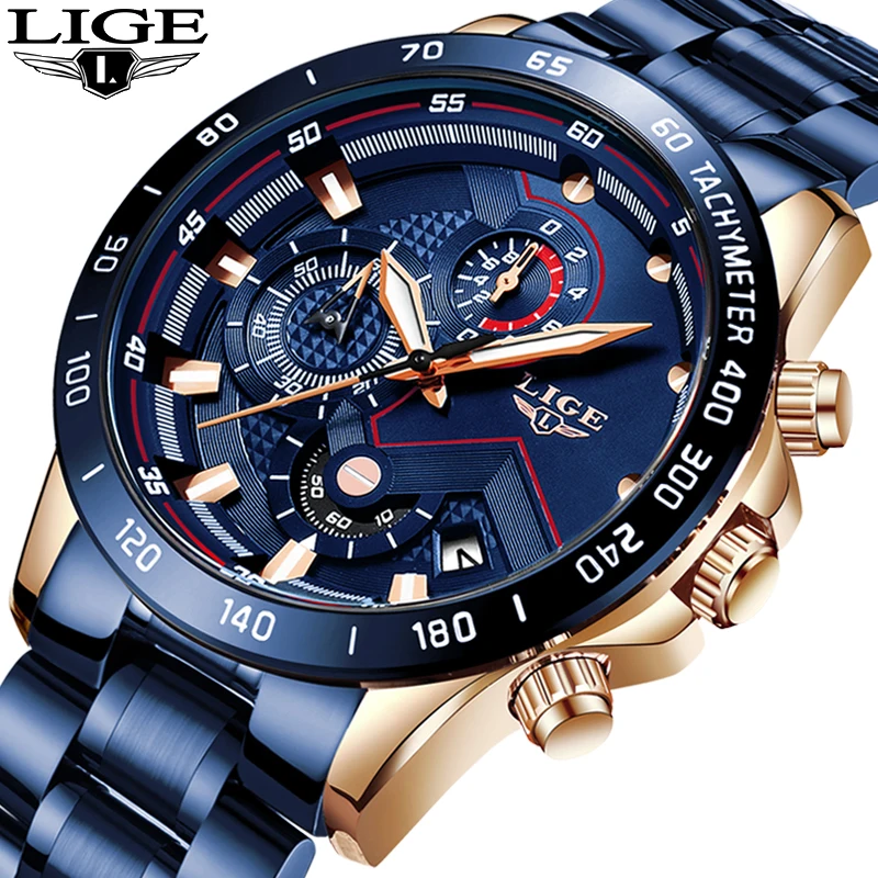 2019 LIGE New Blue Fashion Business Clock Mens Watches Top Brand Luxury All Steel Waterproof Quartz Gold Watch Relogio Masculino | Наручные