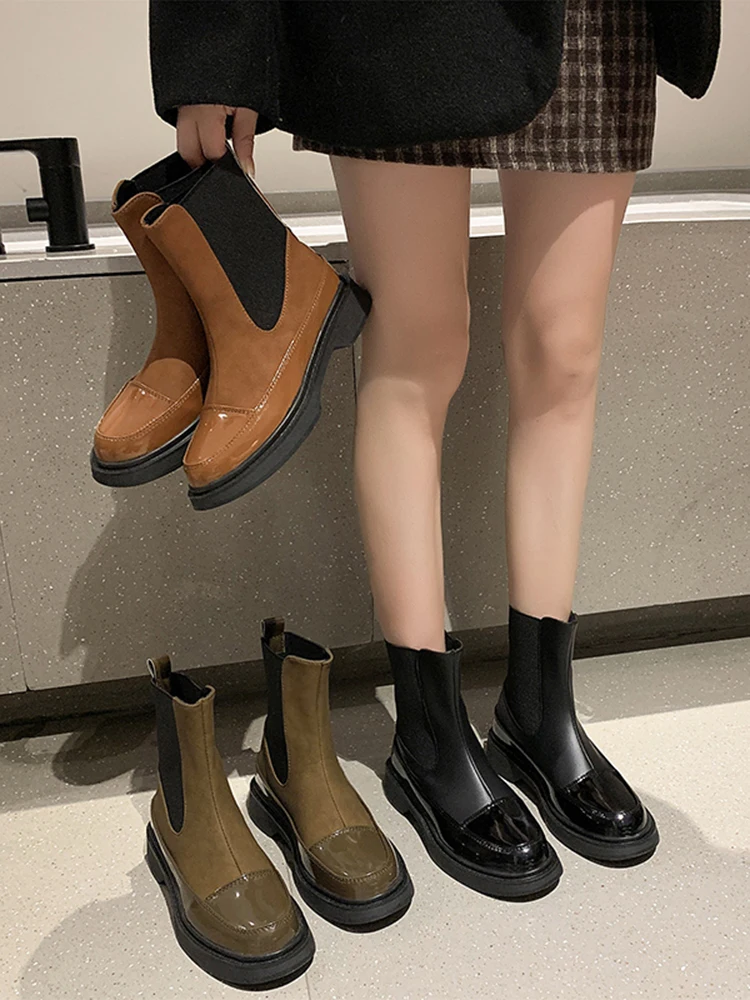 

Брендовые женские ботинки-женская зимняя обувь с круглым носком, сабо на платформе, Челси, мода 2022 года, низкая Лолита, резиновая обувь для ж...