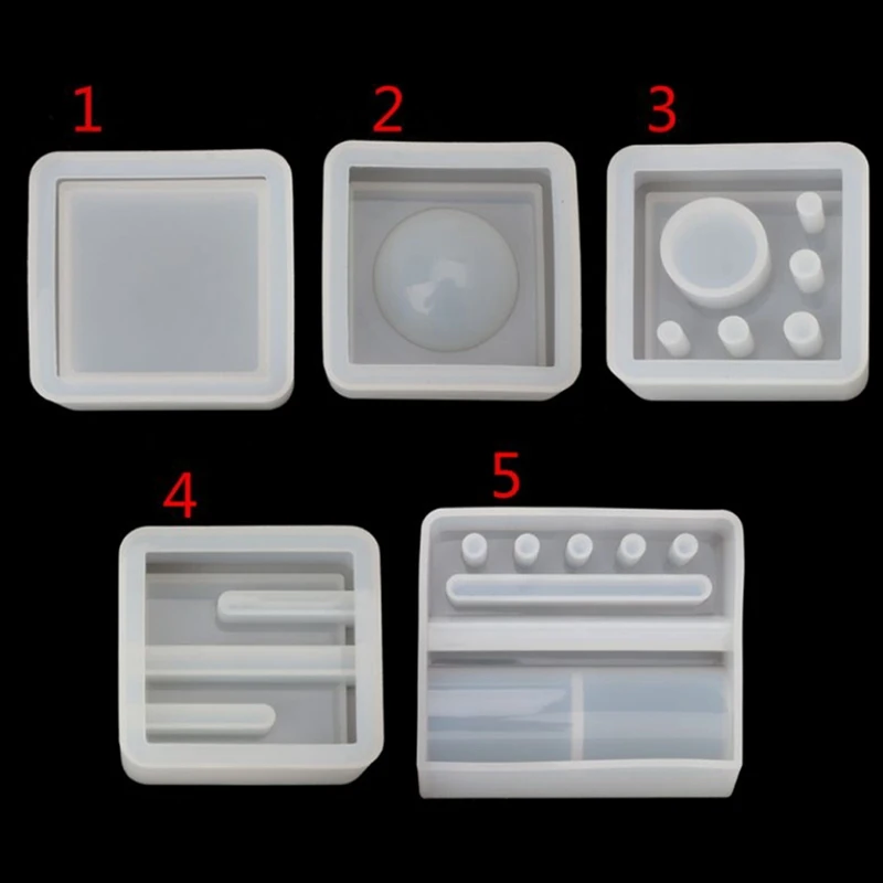 

5 Pcs Silicone Mold Card Storage Pen Holder Ashtray Epoxy Resin Mold Jewelry Making Tool