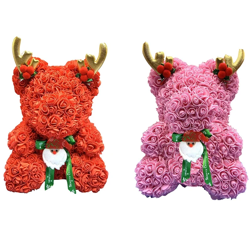 

40cm Teddy Bear of Rose Artificial Flowers PE Rose Bear Antlers Rose Bear for Valentines/Wedding/Christmas Gift