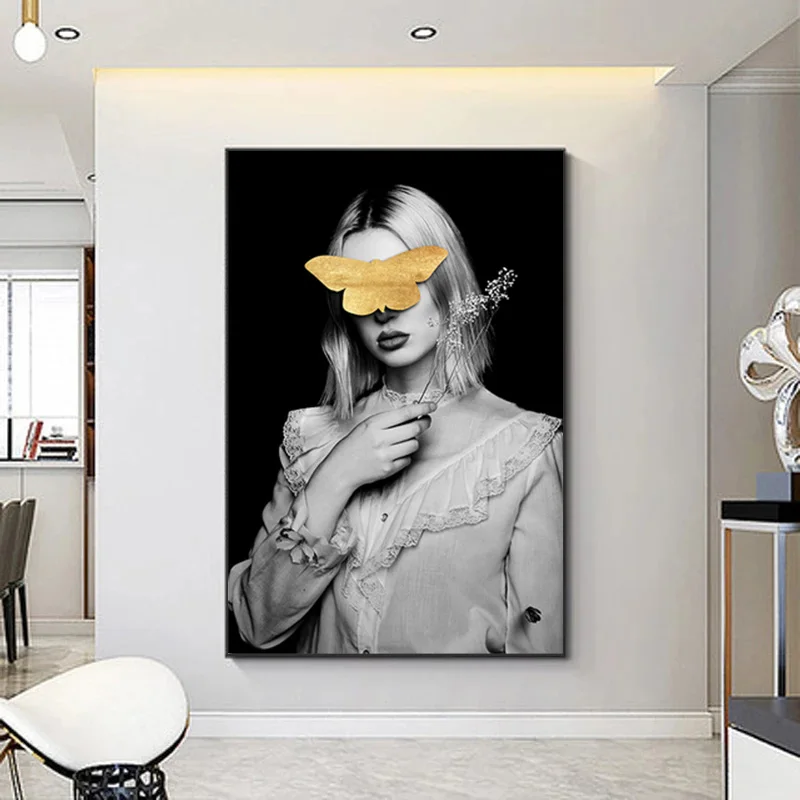 Современная портретная фигурка Настенная картина на холсте красивая и бабочка