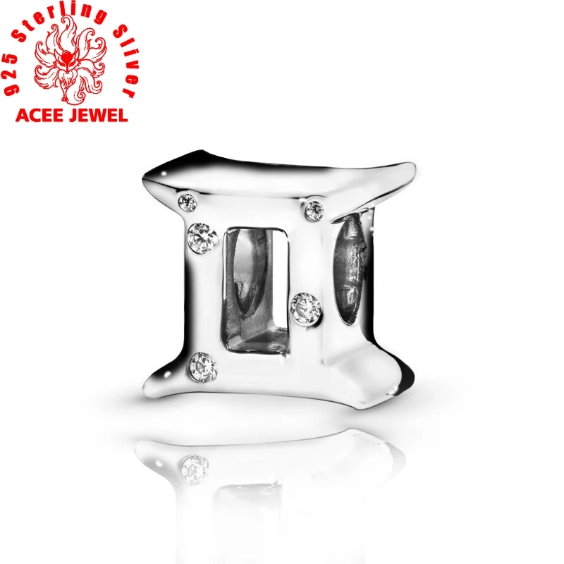 

2019 winter New 925 Sterling Silver beads Sparkling Gemini Zodiac Charms Pendant fit Original pandora Bracelets DIY Jewelry
