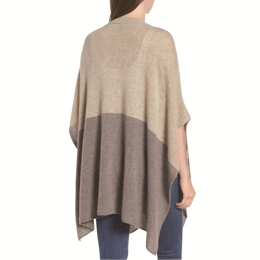 

2019 Autumn and Winter Elegant Thin Coat Contrasting Color Pullover Shawl Cloak Simple Fashion All-match V-neck Sweater