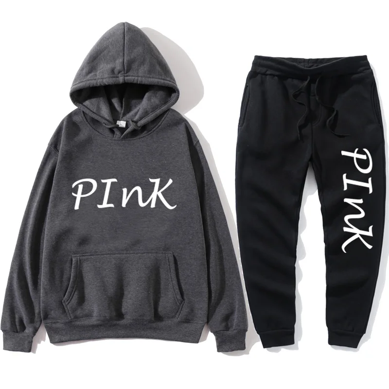 

Casual 2 Piece Sets Women'S Pink Tracksuits Set Letter Print Plus Size Sweatsuit male Top Ans Skinny Pants Two Piece Sportsuits