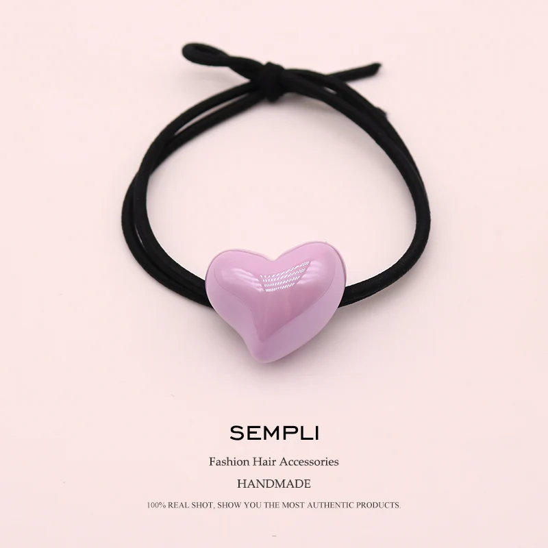 Purple Sempli 7 карамельных цветов Смола Любовь Сердце нейлон высокая эластичность Резиновая лента Детская повязка для волос повязка на голову аксессуары для скручивания - Цвет: Purple