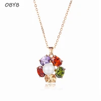 rose gold stainless steel thin chain choker colorful crystal zircon pendant necklace for women female wedding jewelry fine gift