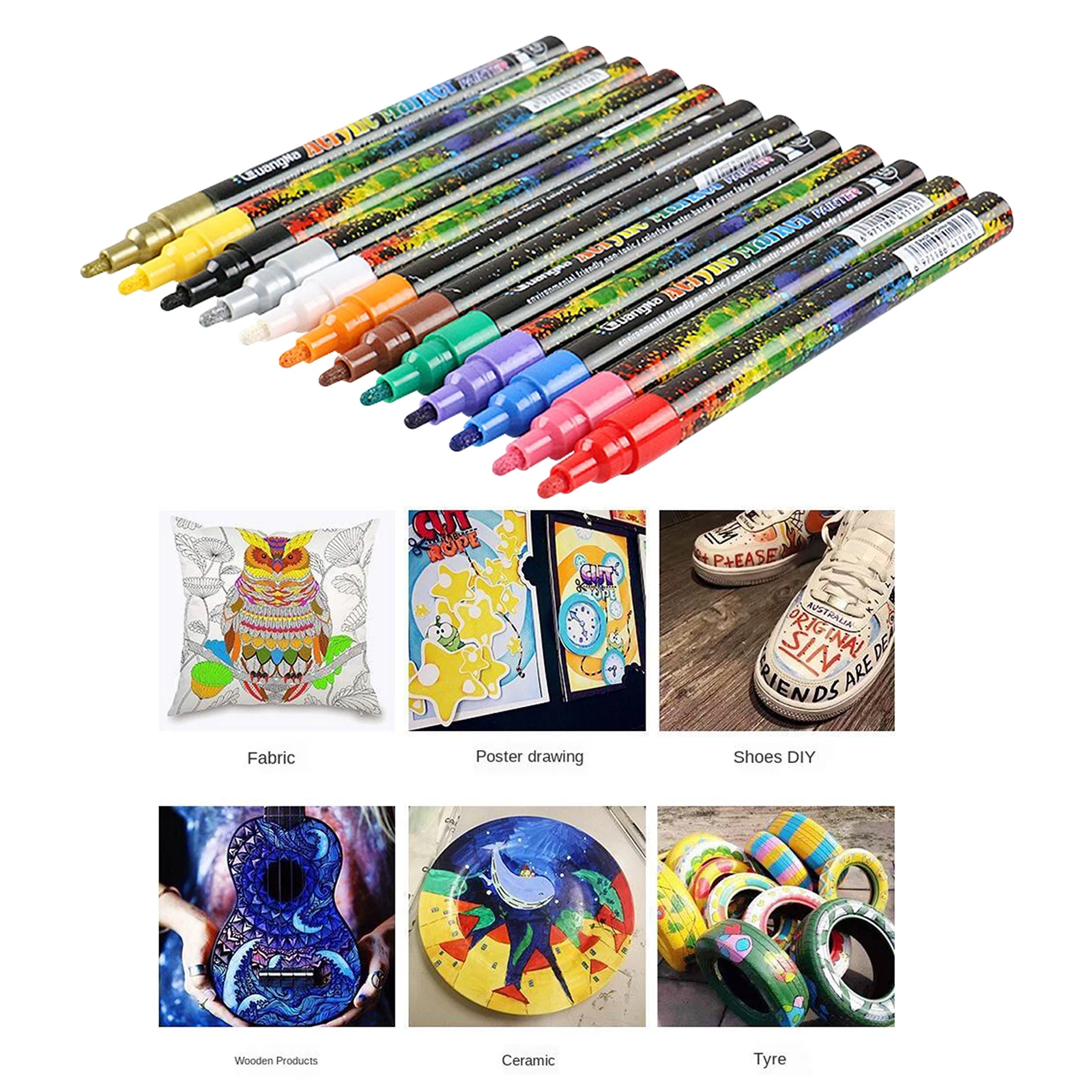 

Premium Acrylic Paint Pen, Water Based, Extra Fine Point Tip, 12 Colors