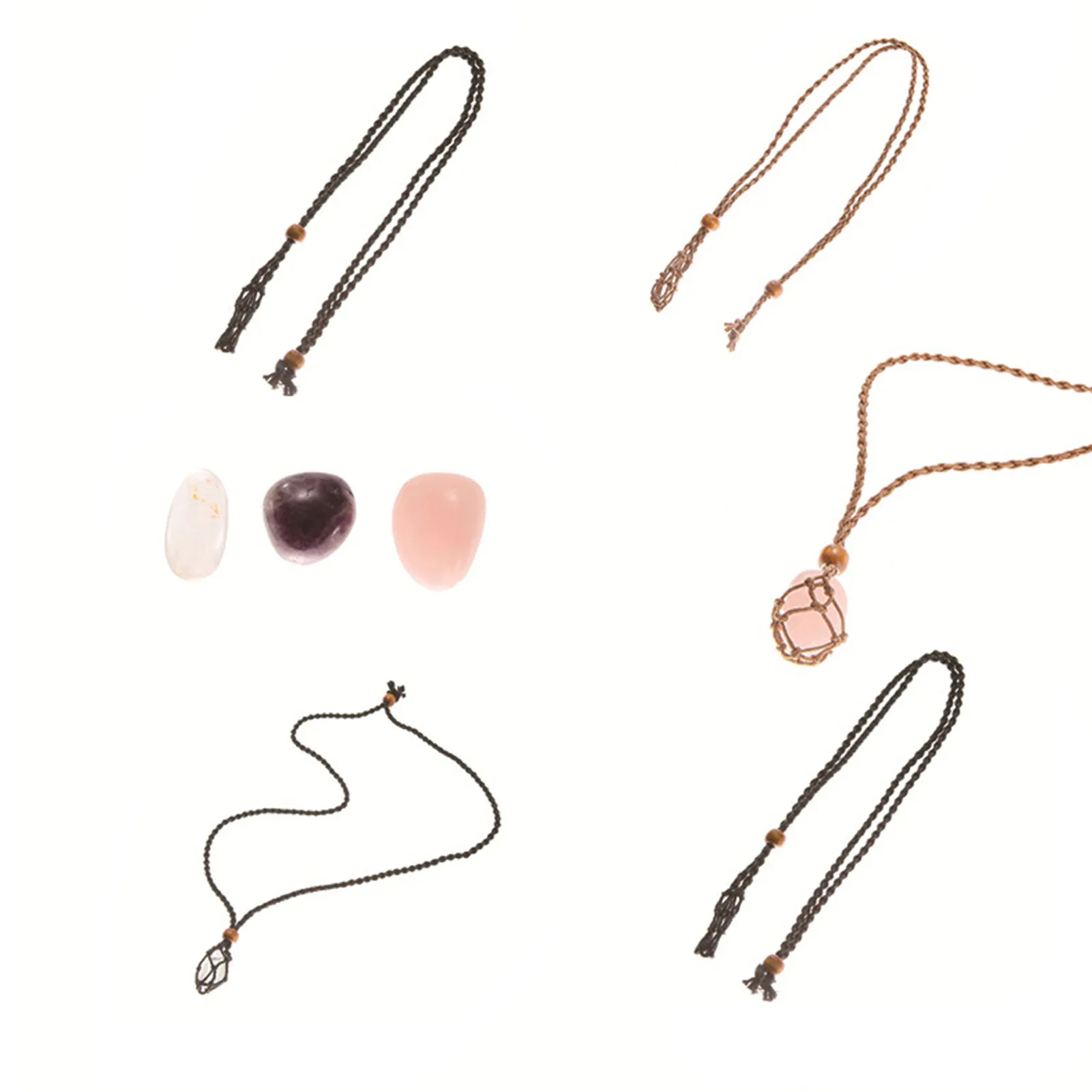 

Necklace Rope Empty Stone Frame Adjustable Necklace Rack Pendant Necklace Cage Mesh Pocket Woven Rope Replacement Net Pocket