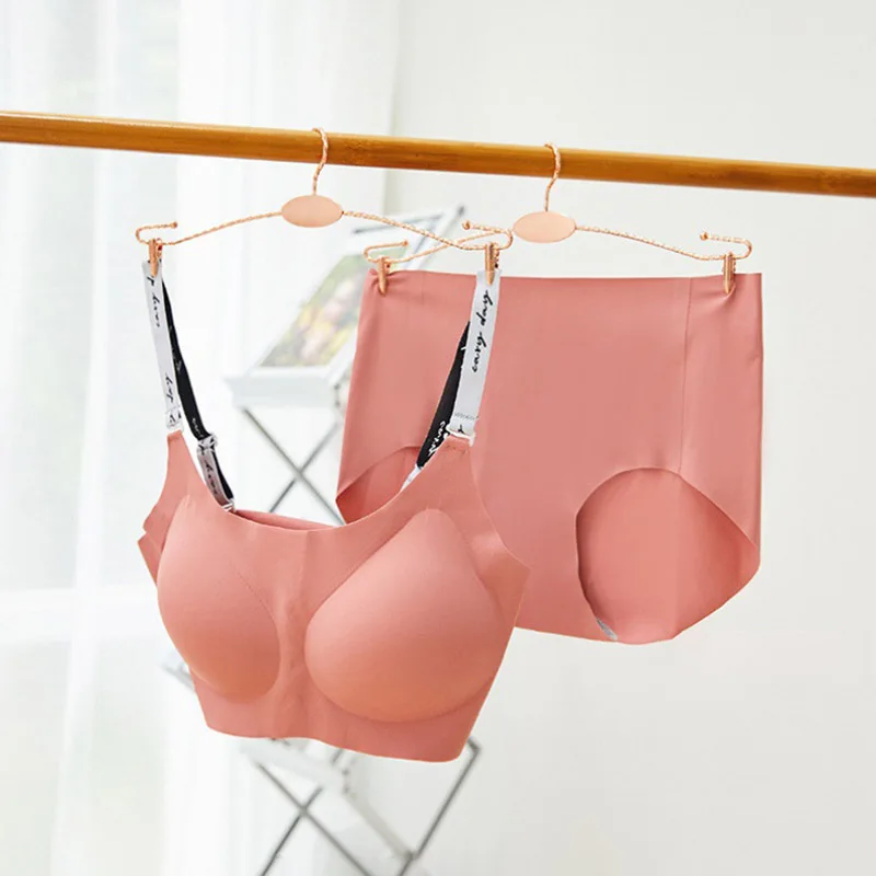 

Комплект женского бесшовного бюстгальтера без стальных колец, Модный Универсальный комплект с корейскими буквами, с лямками