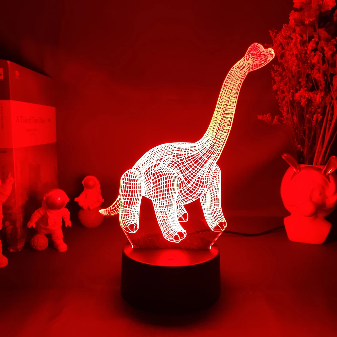 

7 Color Changing Brachiosaurus Lamp Novelty Upward Lighting Acrylic 3D Illusion Night Light Kids Child Bedroom Art Decoration