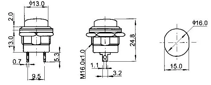 R13-507 мгновенный 16 мм красный черный белый желтый зеленый синий круглый кнопочный