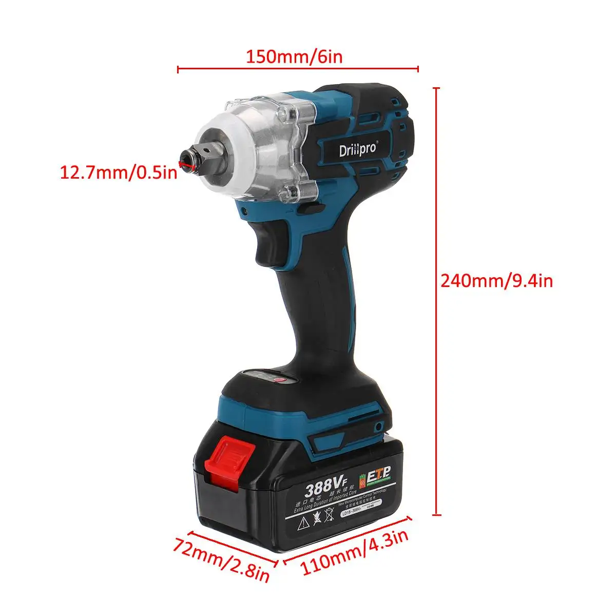 Drillpro-llave de impacto eléctrica sin escobillas 388vf, herramienta eléctrica de 1/2 pulgadas para el hogar, batería de litio de 15000AMH para batería Makita de 18V