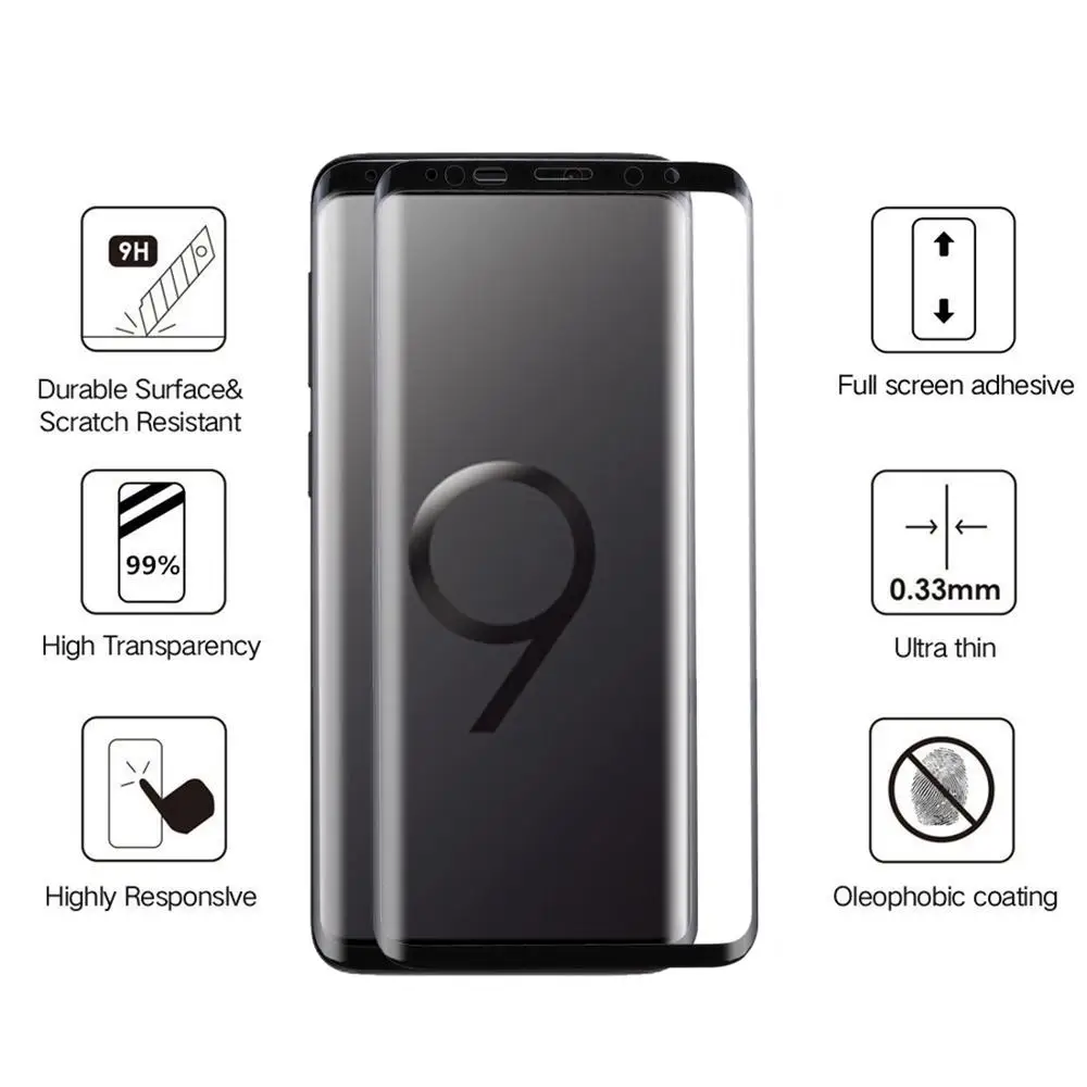 Для Galaxy S9 0 33 мм 9H твердость поверхности 3D изогнутые края против царапин полный