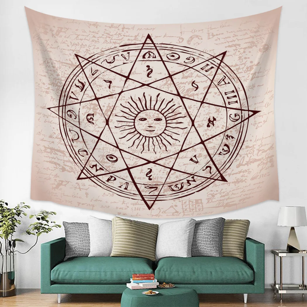 

Sun Pentagram Retro Style Tapestry Cover Beach Towel Picnic Yoga Mat Home Decoration