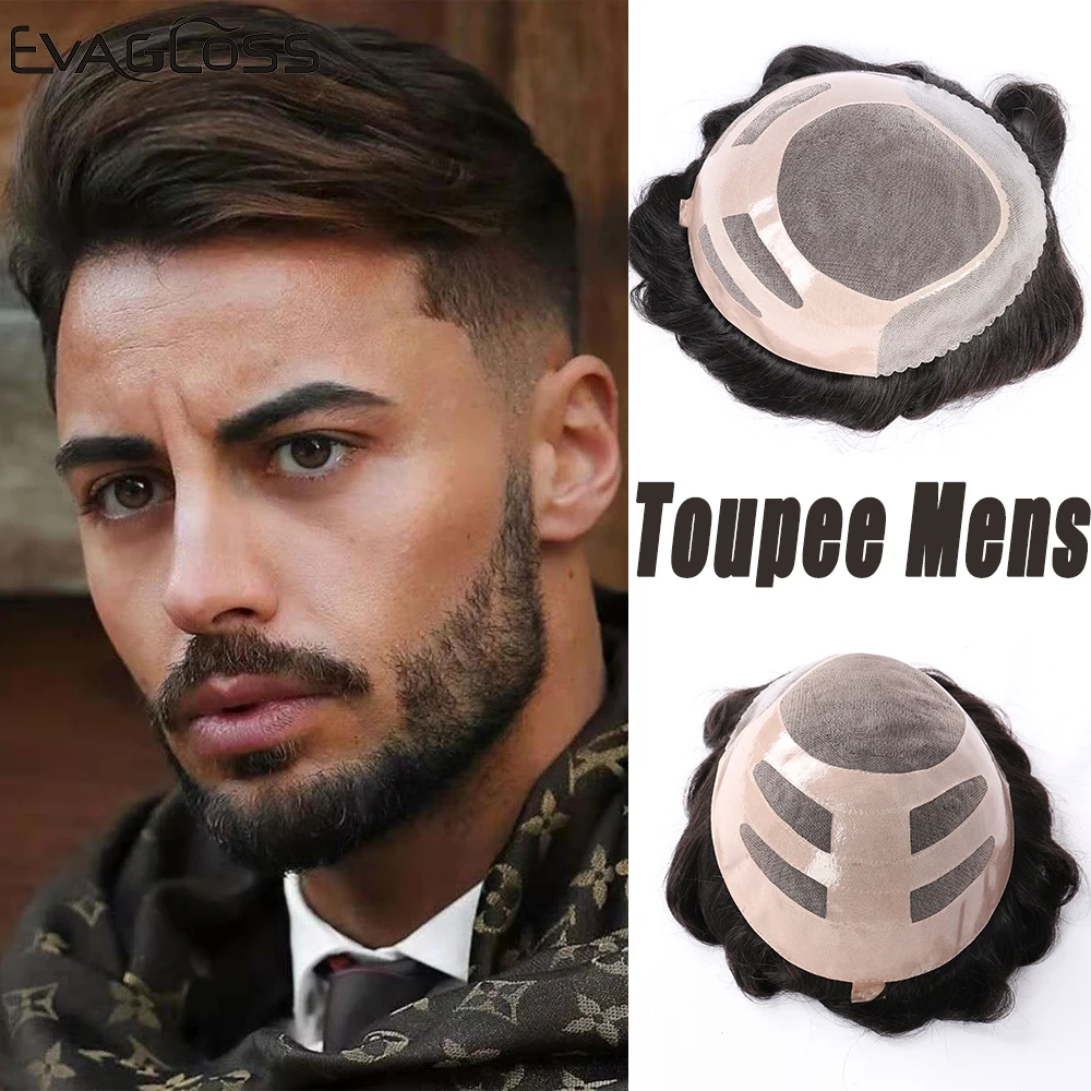 EVAGLOSS человеческие волосы для мужчин s Toupee тонкие моно с тонким PU мужские парики