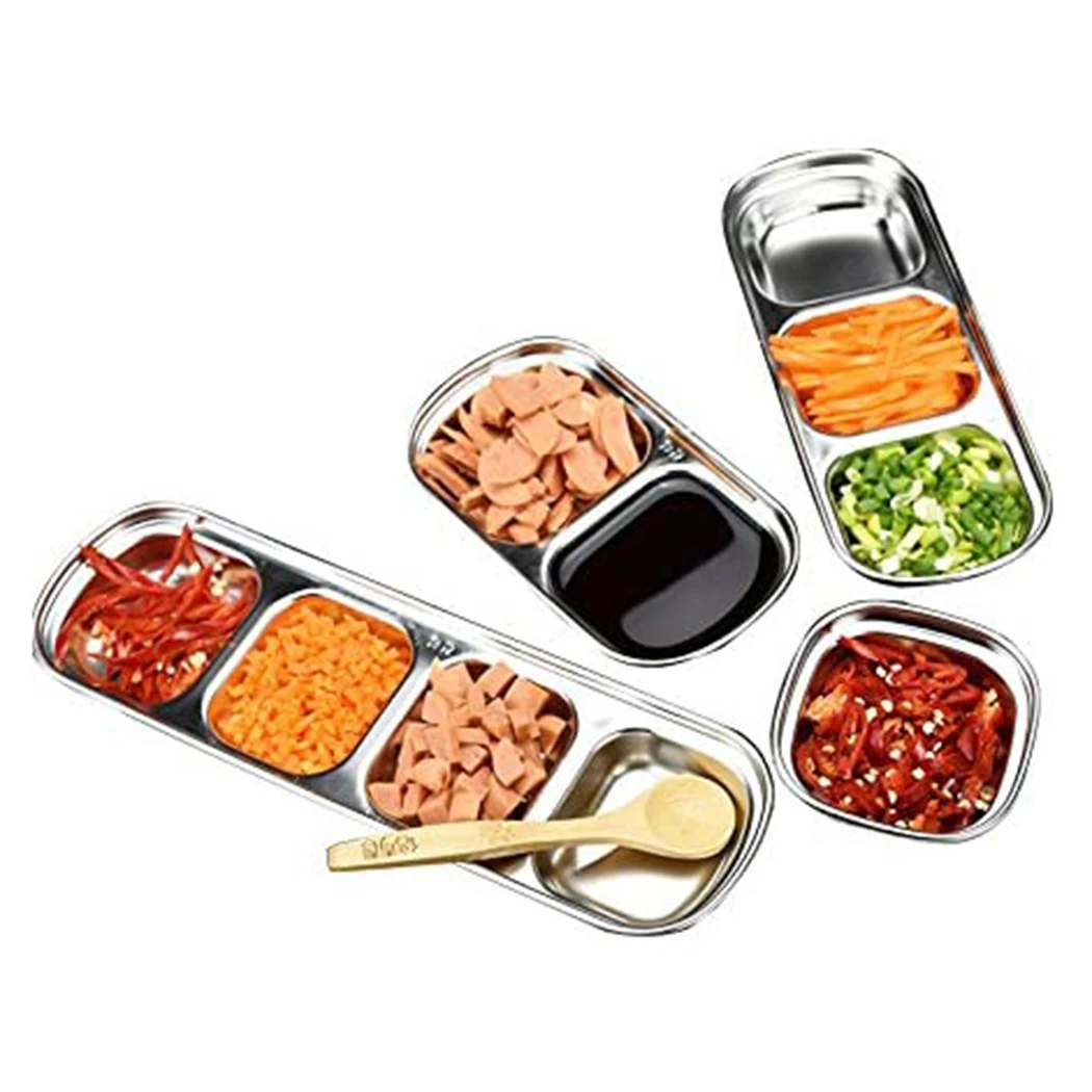 

Stainless Steel Sauce Dishes Seasoning Dish Wasabi Bowl Appetizer Soy Plates 2/3/4Grid Kitchen Tableware