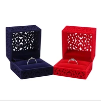 1pcs new design velvet ring storage box blue red hollow out jewelry display engagement jewelry boxes for wholesale dropshipping