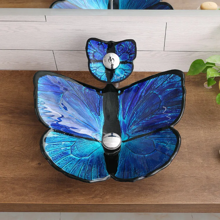

Garden style glass basin hotel bathroom basin butterfly-shaped personality wash basin