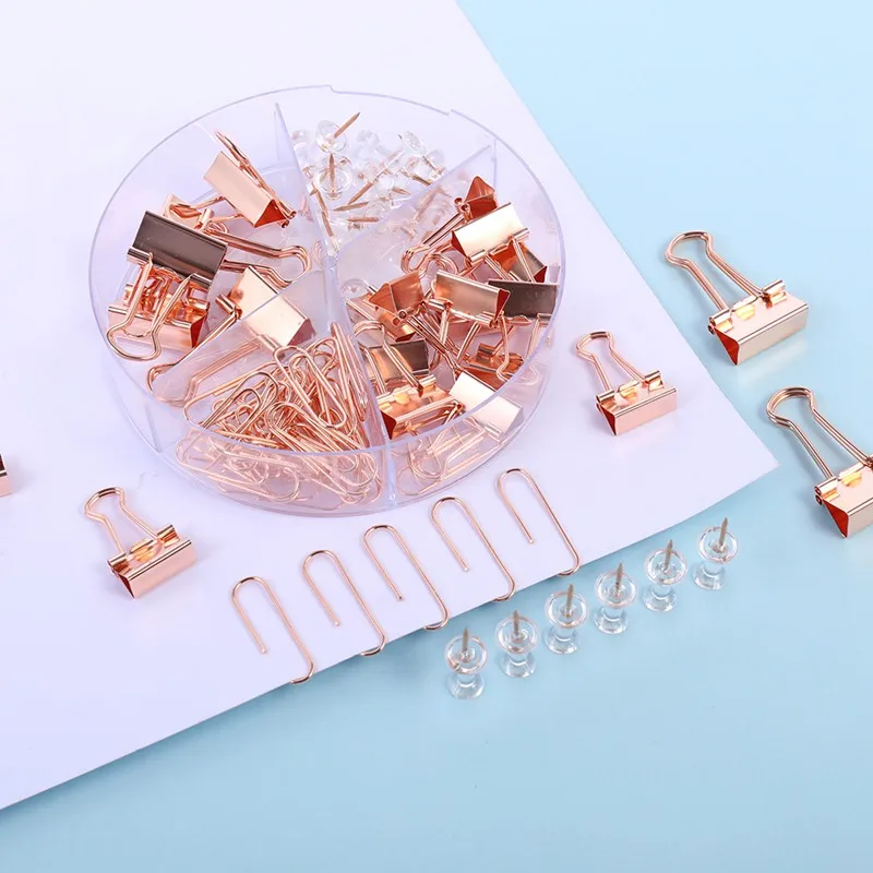 

72Pcs/Box Rose Gold Metal Clip Large-Headed Binder Clips Office Binding Supplies Combination Set Delicate Stationery