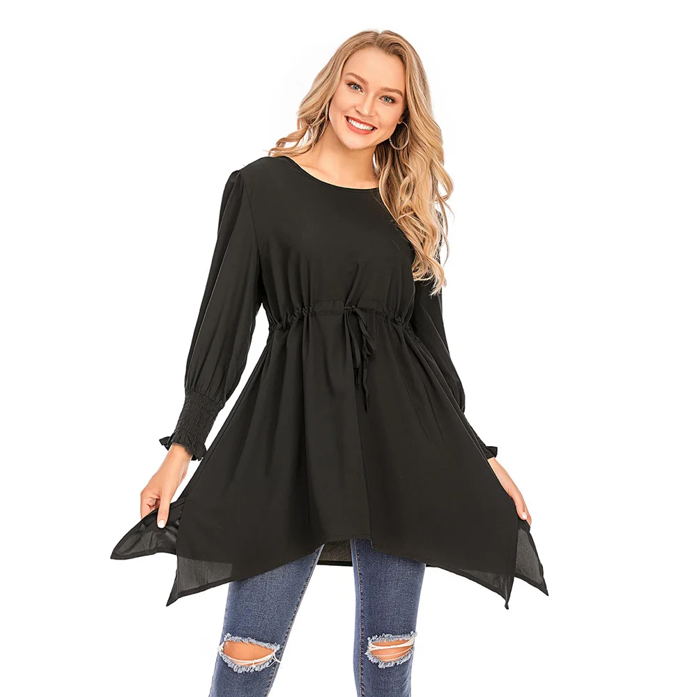 Модная мусульманская женская блузка Топы с длинным рукавом рубашки