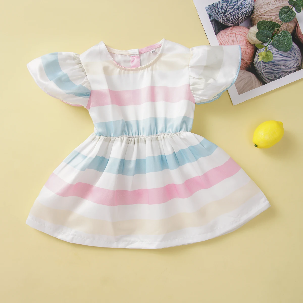 

2020 new European and American spring and summer hot spot doll collar striped short sleeve girls dress