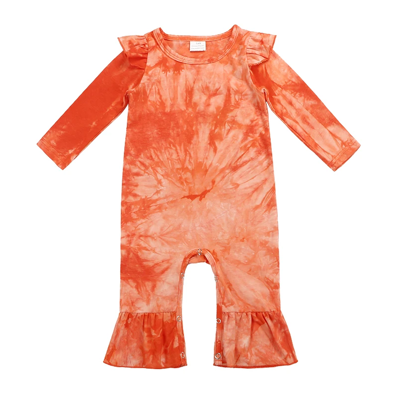 Baby Meisjes spring and fall Romper Peuter Pasgeboren Kids Meisjes Lange Mouw Stropdas Verven Afdrukken Geribbelde Gebreide