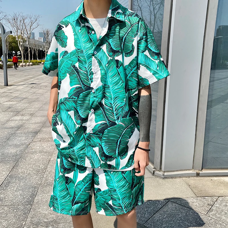 

Summer Men Sets Shirts and Shorts Fashion Printing Short Sleeved Hawaii Style Oversize Suit Man Clothing Streetwear Casual