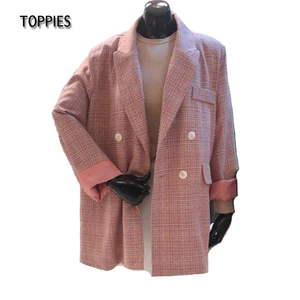 Женская куртка в клетку Toppies 2022, Офисная приталенная куртка, корейское двубортное Свободное пальто