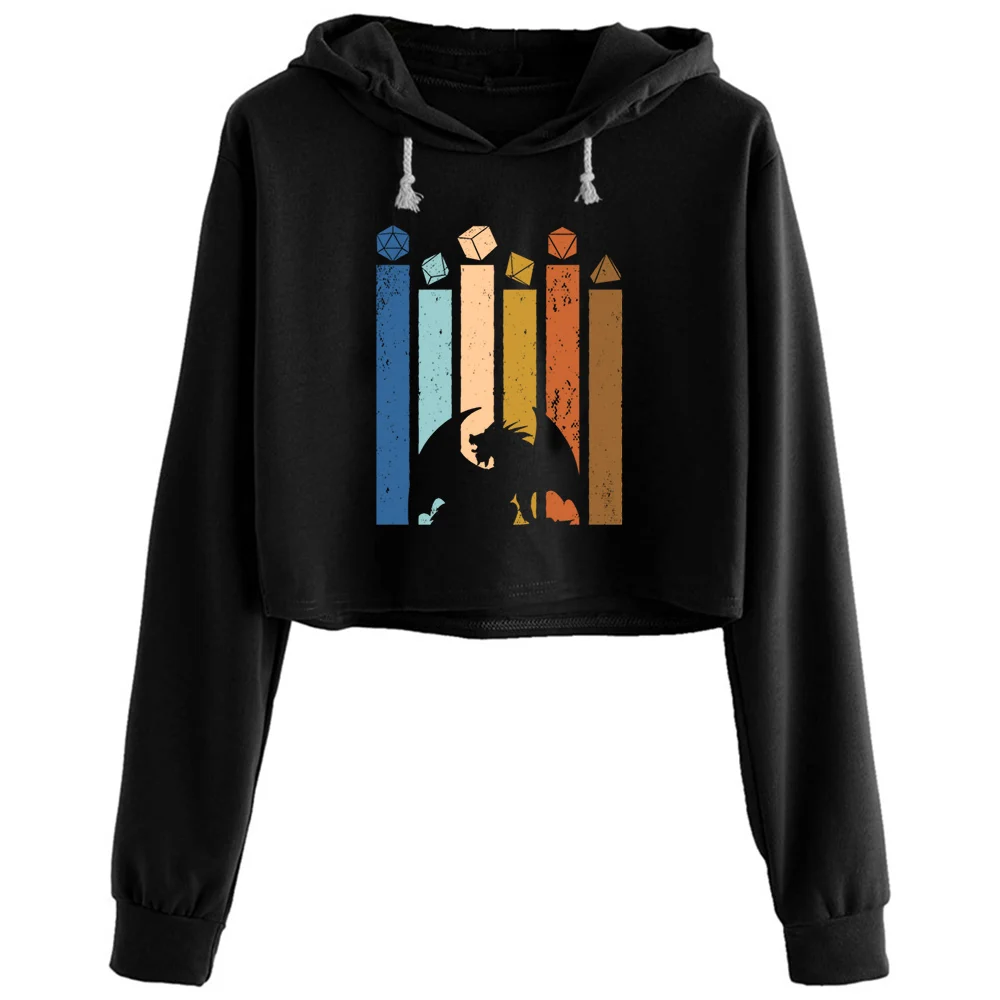 

Ретро Винтажные D20 игральные кости Дракон настольные ролевые укороченные толстовки женские аниме эмо эстетика Kpop пуловер для девочек