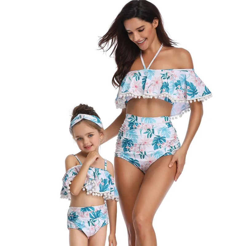

CUPNICE 2020 European and American Parent-Child Swimsuit Printed High Waist Bikini Boho Beach Vacation Swimsuit